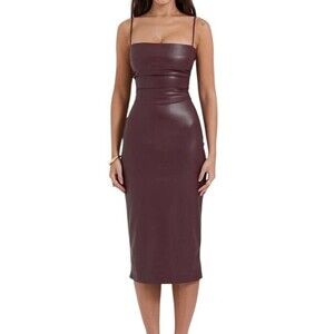 HOUSE OF CB Jalena Wine Jalena Lace-Up Back Faux Leather Cocktail Dress XS NYE